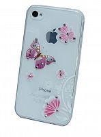 Чехол-накладка для iPhone 4/4S FASHION TPU стразы Бабочка - фото