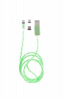 Купить Кабель USB 3в1 MicroUSB-Lightning 8Pin-Type-C X-Cable Магнитный Светящийся 1м зеленый  оптом, в розницу в ОРЦ Компаньон