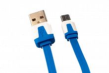 Кабель USB-Micro USB Flat Длинный штекер пакет бело-синий - фото