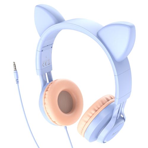Наушники проводные HOCO W36 Cat головные голубой оптом, в розницу Центр Компаньон фото 2