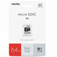 Карта памяти MicroSDХС 64GB Класс 10 Smart Buy PROFESSIONAL UHS-I U3 R/W 90/80MB/s адаптер - фото