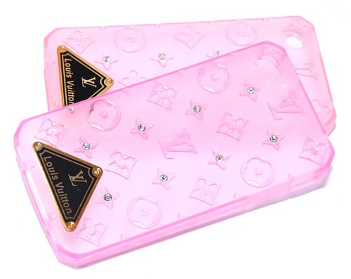 Чехол-накладка для iPhone 4/4S  LV TPU стразы розовый - фото фото 3