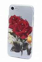 Чехол-накладка для iPhone 7/8/SE FASHION TPU стразы Роза красная - фото