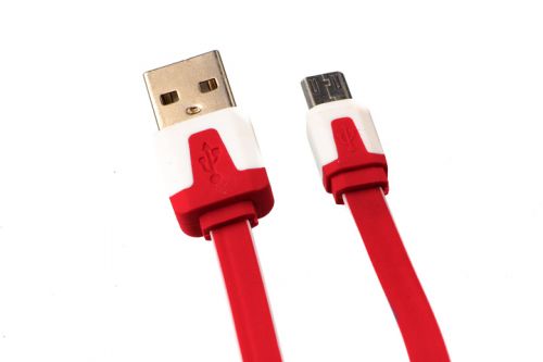 Кабель USB-Micro USB Flat Длинный штекер пакет бело-красный оптом, в розницу Центр Компаньон