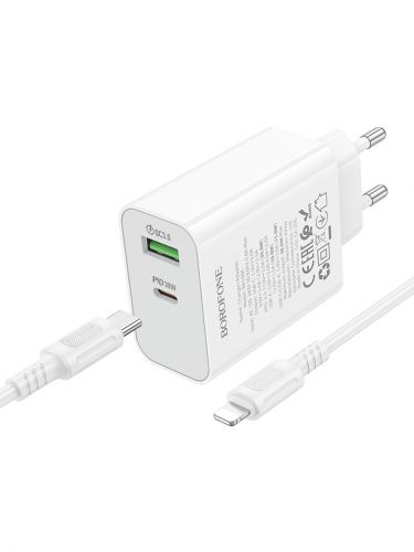 СЗУ Type-C BOROFONE BA108A 3A PD30W QC3.0 кабель Lightning 8Pin белый - оптовая продажа фото 2 СЗУ Type-C BOROFONE BA108A 3A PD30W QC3.0 кабель Lightning 8Pin белый - фото фото 2