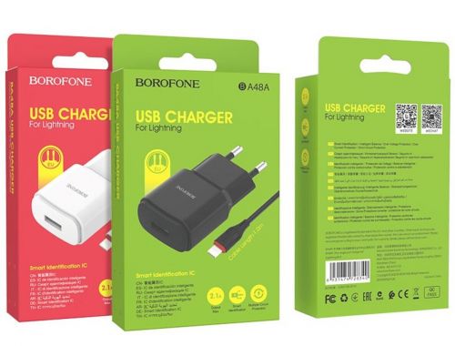 СЗУ USB 2.1A BOROFONE BA48A Orion кабель Lightning 8Pin черный - оптовая продажа фото 2 СЗУ USB 2.1A BOROFONE BA48A Orion кабель Lightning 8Pin черный - фото фото 2