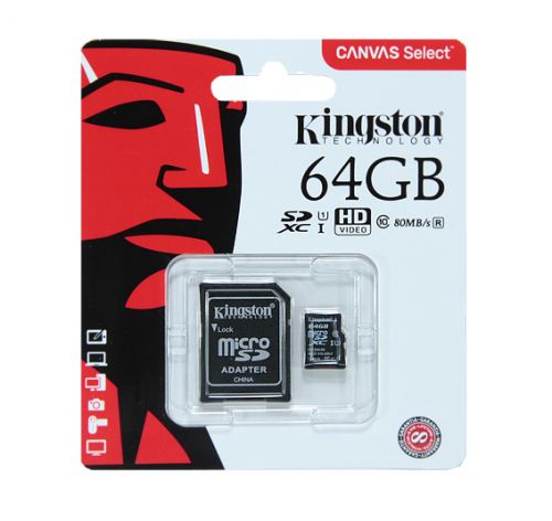Карта памяти MicroSDХС 64GB Класс 10 Kingston UHS-I U1 80MB/s адаптер - фото
