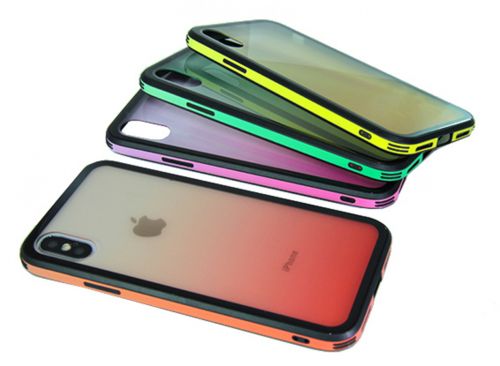 Чехол-накладка для iPhone X/XS GRADIENT TPU+Glass оранжевый - фото