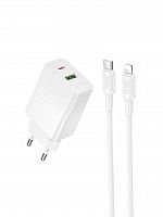 СЗУ Type-C BOROFONE BAS76A Source 1USB 3A PD30W QC3.0 кабель Apple 8Pin белый - фото
