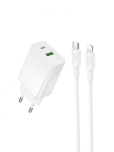 СЗУ Type-C BOROFONE BAS76A Source 1USB 3A PD30W QC3.0 кабель Apple 8Pin белый - оптовая продажа СЗУ Type-C BOROFONE BAS76A Source 1USB 3A PD30W QC3.0 кабель Apple 8Pin белый - фото