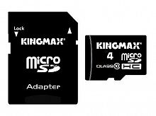 Карта памяти MicroSD 4 Gb Класс 10 Kingmax адаптер - фото