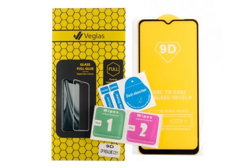 Защитное стекло для Realme C21Y FULL GLUE VEGLAS YELLOW картон черный - фото фото 2