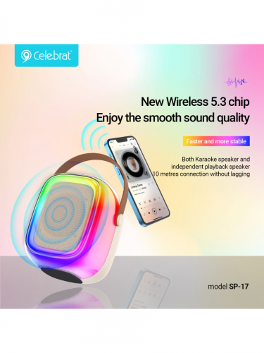 Беспроводная колонка CELEBRAT SP-17 10W бежевый - оптовая продажа фото 4 Беспроводная колонка CELEBRAT SP-17 10W бежевый - фото фото 4
