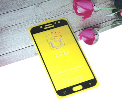 Защитное стекло для Samsung J730F J7 2017 FULL GLUE (желтая основа) пакет черный - фото