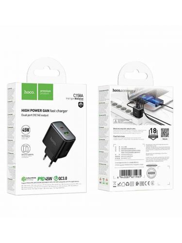СЗУ Type-C HOCO C158A Charm 3A PD45W QC3.0 черный - оптовая продажа фото 5 СЗУ Type-C HOCO C158A Charm 3A PD45W QC3.0 черный - фото фото 5