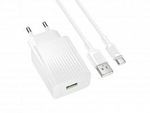 СЗУ USB BOROFONE BAS72A Spring QC3.0 3A кабель Type-C белый - фото