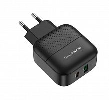 СЗУ USB 3.0A USB+Type-C порт BOROFONE BA46A PD+QC3.0 18W кабель Lightning 8Pin черный - фото