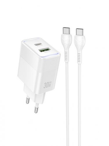 СЗУ USB HOCO CS112A PD30W QC3.0 кабель Type-C белый - фото