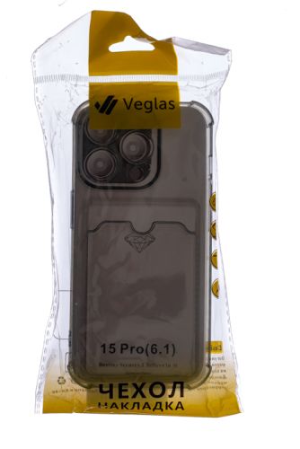 Чехол-накладка для iPhone 15 Pro VEGLAS Air Pocket черно-прозрачный оптом, в розницу Центр Компаньон фото 4