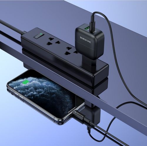 СЗУ USB 3.0A USB+Type-C порт BOROFONE BA46A PD+QC3.0 18W кабель Lightning 8Pin черный - фото фото 3