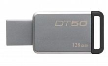 USB флэш карта 128 Gb USB 3.0 Kingston Data Traveler 50 металл, серебрянный, с черной вставкой - фото